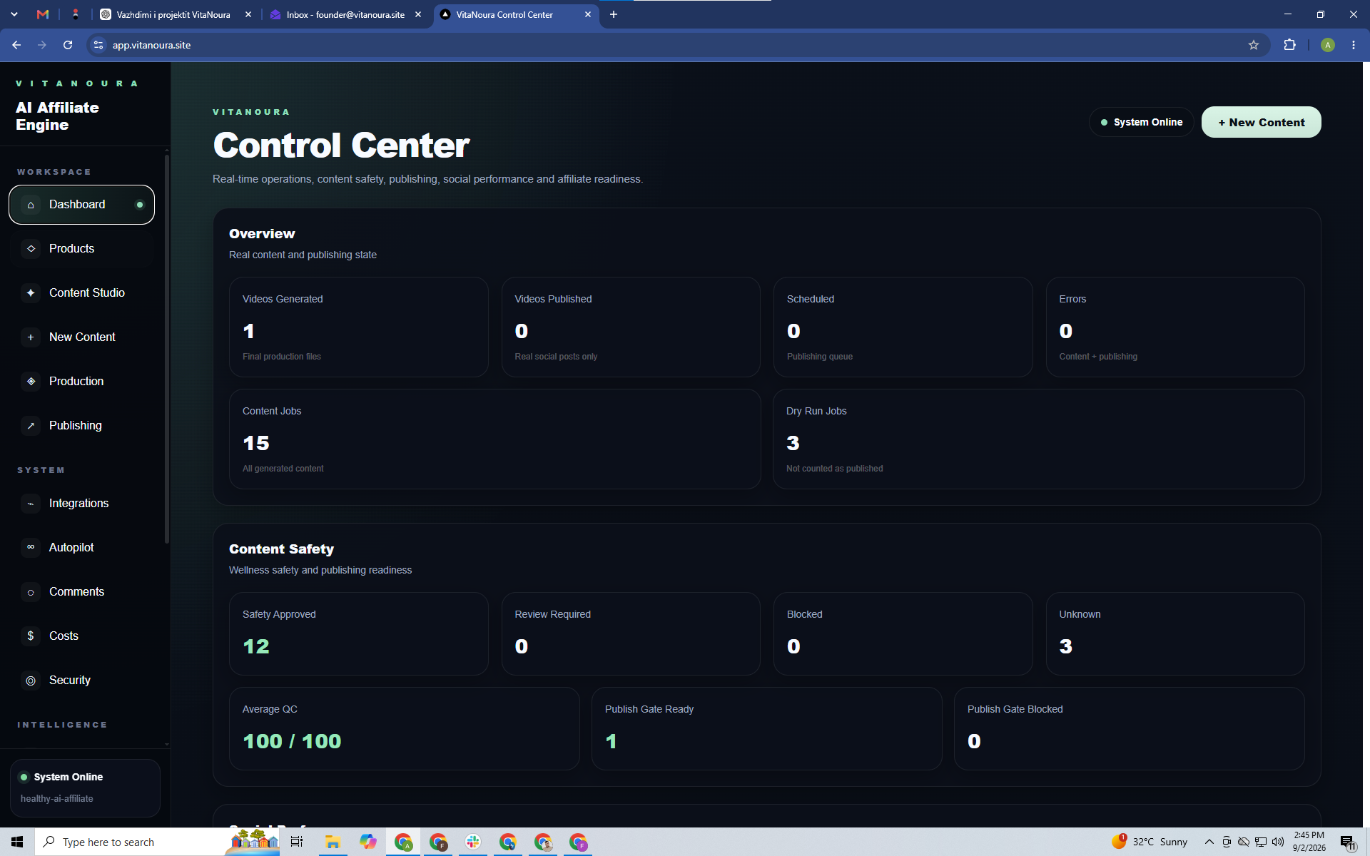 VitaNoura working MVP realtime control center dashboard